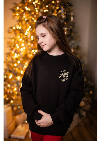 Носи своє теплий світшот для дівчинки оверсайз крою з принтом new york hc (h001-6416-025-33-1) чорний повсякденний