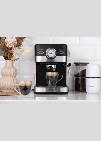 Кофеварка рожковая 1.5л, молотая, ручной капучинатор, черно-серебристый Ardesto (322458099)