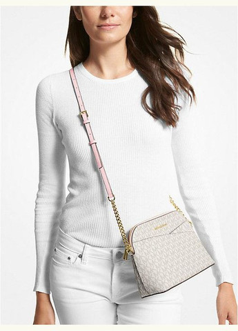 Женская сумка кросс-боди Jet Set Travel Medium Logo Dome Crossbody Bag бежевая/ваниль Michael Kors (315714514)