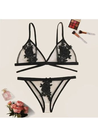 Чорний демісезонний сексуальна спідня білизна жіноча з ніжного француського мережива. комплект спідньой білизни з ліфом і трусами China