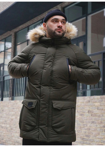 Оливковая (хаки) зимняя парка зимняя европейская плащевка съемный мех No Brand