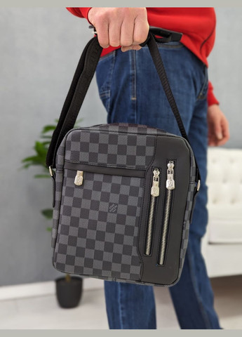 Сумка чоловіча ЧЕРЕЗ ПЛЕЧО (чорно-сіра клітка) No Brand (317388014)