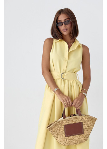 Жовтий повсякденний бавовняна сукня з комірцем Lurex однотонна