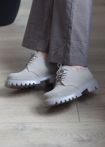 Zlett Жіночі туфлі з натуральної м'якої замші на легкій підошві броги бежевий з натуральна замша, україна — демісезон (280916603)