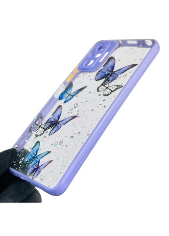 Чохол для Redmi Note 10 Pro 4G з блискітками з метеликами на сяомі редмі нот 10 про 4г бузковий Xiaomi (366390705)