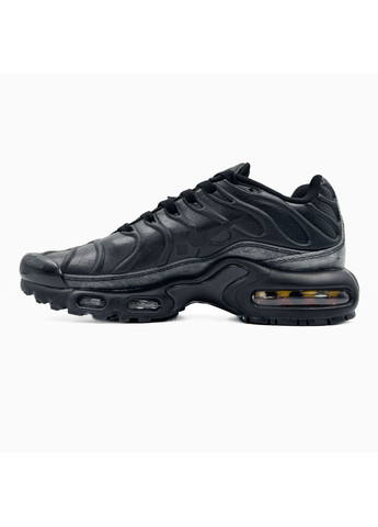 Черные демисезонные кроссовки мужские nike air max tn plus black leather nik-0480 найк аир макс тн плюс No Brand