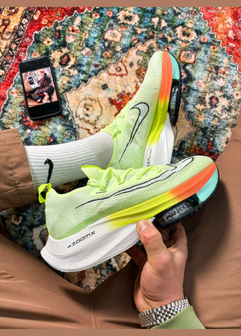 Зеленые демисезонные мужские и женские кроссовки nike air zoom alphafly next 2 green | найк аир зум алфафлай зеленые No Brand