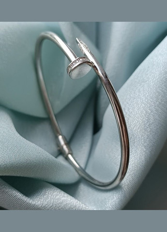 Серебряный браслет женский Гвоздь с белыми камнями 18 см серебро 925 пробы Родированное 3003р 8.85г Nobrand (363969316)