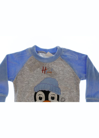 Блакитний зимній костюм з довгим рукавом для хлопчика велюровий з пінгвіном блакитний 80 см (34689) Murat baby