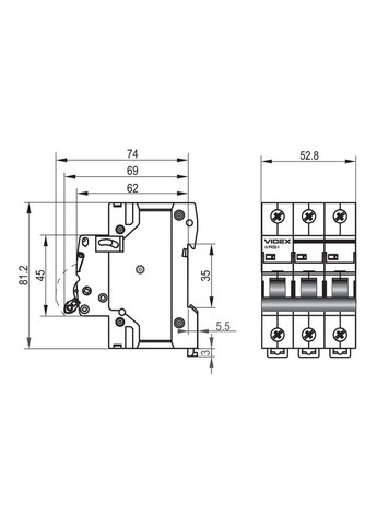 Автоматичний вимикач RS4 3п 50А С 4,5кА RESIST (VF-RS4-AV3C50) Videx (282313020)