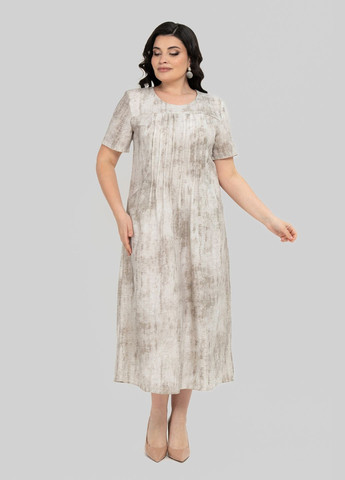 Білий сукня трапецевидного силуету з тканини льон бохо по центру застрочені складки all posa (ap102352p) A'll Posa