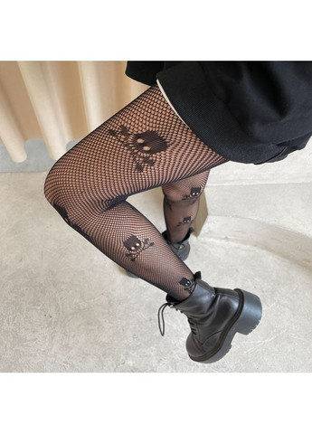 Колготи чорні ажурні у сітку, орнамент черепа, універсальний розмір (140–170 см) No Brand хелоуін (363840855)