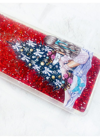 Чохол з плаваючими блискітками на Xiaomi Redmi Note 9 Pro/9 Pro Max/9S Червоний Дівчина біля ялинки (принт 139) CASE CONTROL (362968507)