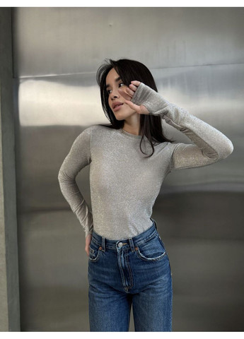 Женский блестящий лонгслив бежевого цвета 36167 Fashion (370757709)