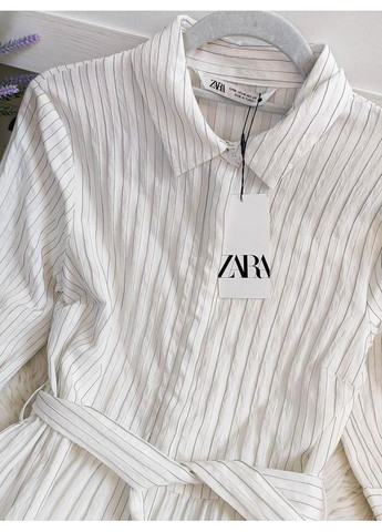 Білий сукня-сорочка у смужку з паском Zara