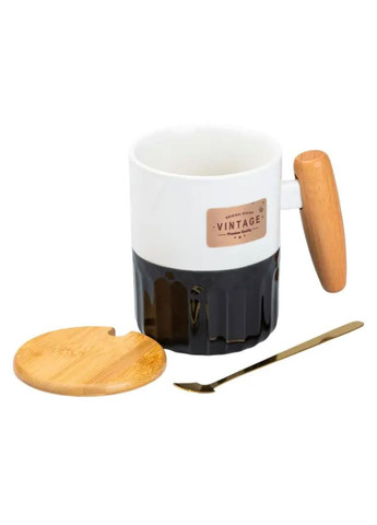 Чашка порцелянова з бамбуковою кришкою та ручкою 400 мл Чорна HP7204B Jooki (358706364)