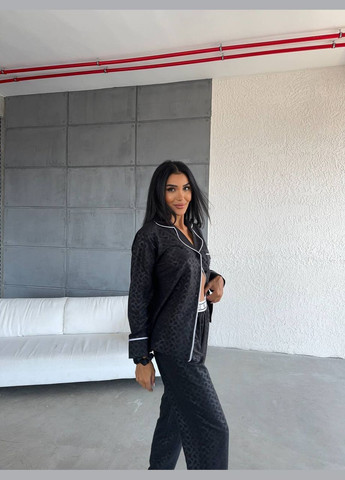 Черная всесезон женская пижама - домашний костюм. рубашка + брюки No Brand