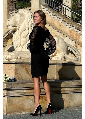 Чорна коктейльна сукня бісерні рукави 24056 чорна Tanita-Romario