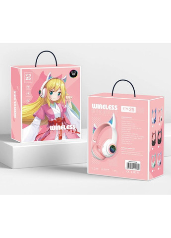 Наушники беспроводные STN-25 с ушками и подсветкой Розовый (2104618665) No Brand (355873050)