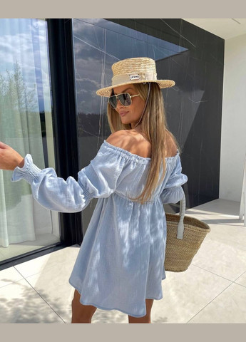 Блакитна легка блакитна сукня в універсальному розмірі з довгим рукавом No Brand однотонна