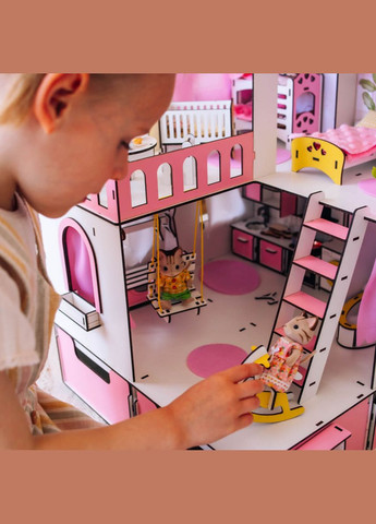 Кукольный домик Мини коттедж с органайзером с мебелью гостинная розовый (kdl001op) NestWood (311300752)