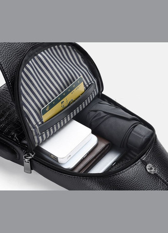 Чоловіча сумка бананка на груди Крокодил, модна нагрудна барсетка слінг екошкіра під рептилію Чорний(BRT) Brettani (336552063)