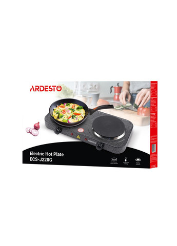 настольная плита ecs-j220g, graphite, 2000w, электрическая, 5 режимов, 2 конфорки, эмаль, индикатор нагрева Ardesto
