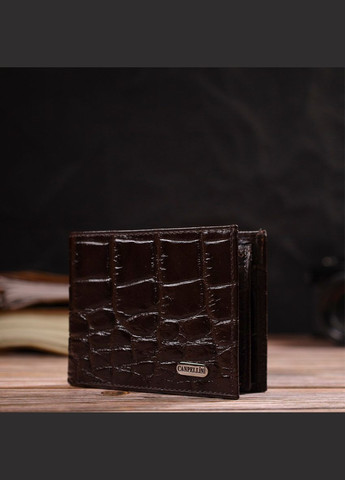 Фактурний чоловічий гаманець для грошей з натуральної шкіри з тисненням під крокодила 21943 Коричневий Canpellini (329147952)