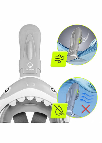 Маска для снорклинга Shark полнолицевая, детская Grey (P-5905973405447) TSUNAMI (345707434)