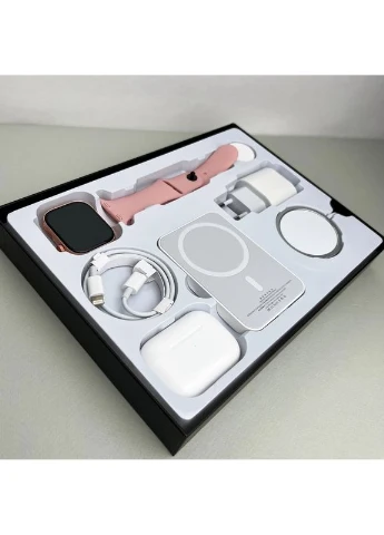 Комплект Megabox 6в1 - Watch 9 / Air Pro 2 / Battary Pack / MagSafe / 20W Type-С / Кабель 3х / Ремінець (Рожевий) No Brand (379607152)