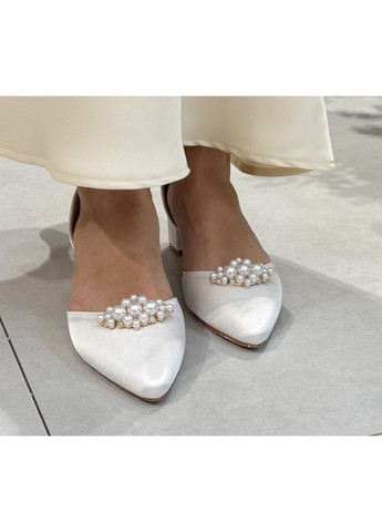 Жіночі жіночі балетки весільні атласні з брошкою перли (знімається) -б-0001-3 | білі однотонні брошка текстиль (356117126)