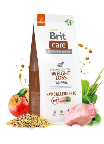 Корм для собак із зайвою вагою Dog Hypoallergenic Weight Loss гіпоалергенний з кроликом 3 кг (8595602559176) Brit Care (315867952)