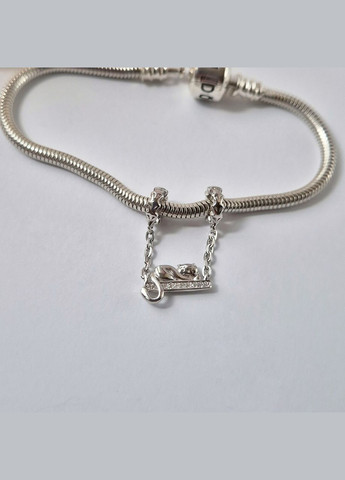 Срібний шарм з підвіскою Кіт на Гойдалці срібло 925 проби Родоване 924р 1.80г No Brand (306742000)