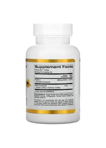 Витамин E Подсолнечный 400 МЕ 90 капсул California Gold Nutrition (387021788)
