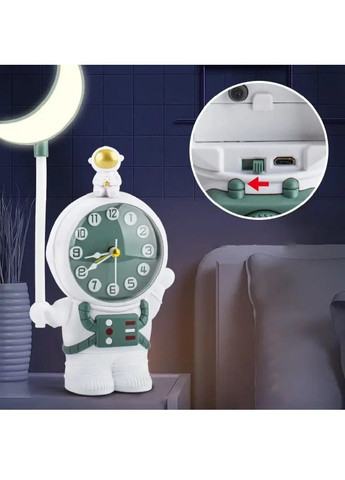 Детский ночник лампа светильник светодиодный с часами USB на батарейках от сети (476482-Prob) Космонавт с месяцем Unbranded (282954007)