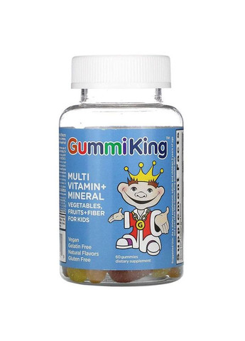 Мультивитамины и минералы для детей GummiKing с овощами фруктами и клетчаткой 60 мармеладок Gummi King (266420526)