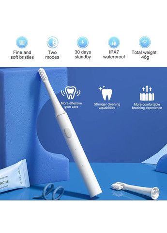 Электрическая зубная щетка Mijia T100 Sonic звуковая с насадкой, USB зарядка, IPX7, белая Xiaomi (372714343)