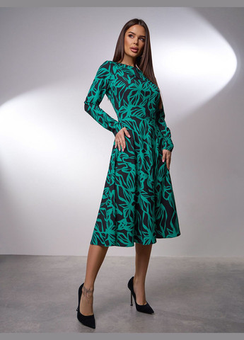 Зеленое повседневный платья клеш ISSA PLUS с цветочным принтом