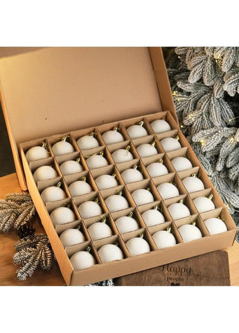 Іграшки ялинкові "Оксамит" 18 шт Білі. D-8см. Подарунковий набір ялинкових кульок Кульки на ялинку No Brand (363830301)