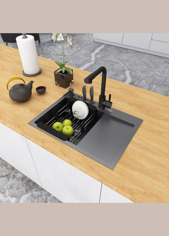 Черная раковина на кухню с правым крылом NB-6045(R) Nett (337718077)