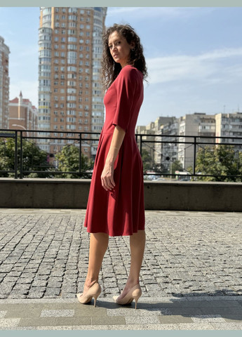 Світло-бордова ділова сукня з костюмної тканини з розкльошеною спідницею 5792 Cat Orange