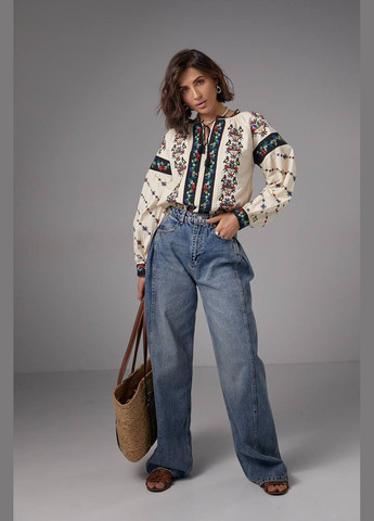 Бежева вишиванка Garna візерунок орнамент вільна бавовна, поліестер (325989486)