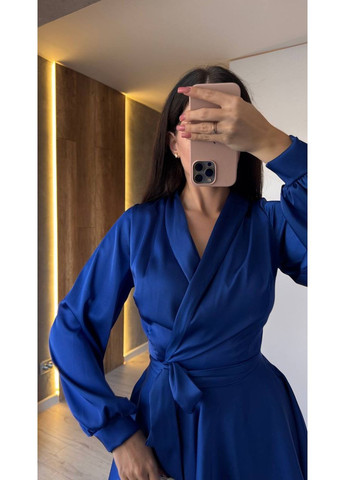 Синее вечернее платье женское на запах KaraMix однотонное