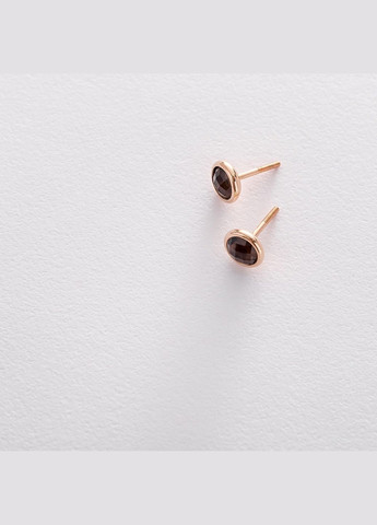 Золоті сережки - пусети з димчастим кварцом с05195 Oniks (275109318)