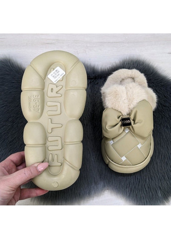 Оливковые тапочки женские закрытые на платформе эко-кожа Fashion