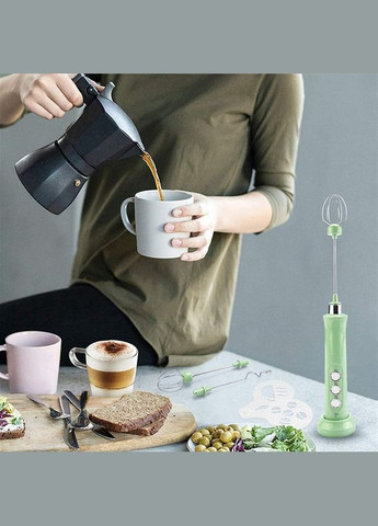 Акумуляторний міксер пінозбивач Zally MF-02 Капучинатор Зелений + 16 трафаретів No Brand (302974879)