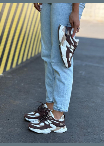 Кольорові жіночі кросівки замш/текстиль білого кольору з шоколадними вставками для бігу кроси спортивні No Brand