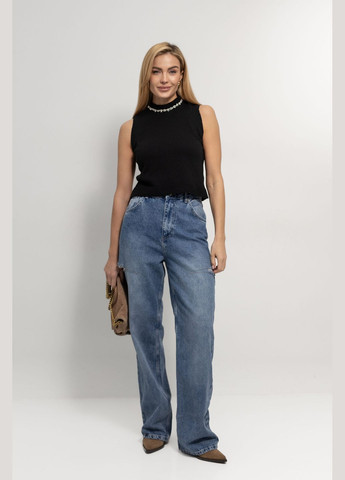 Женская жилетка со стразами на горловине - черный Lurex (317233755)