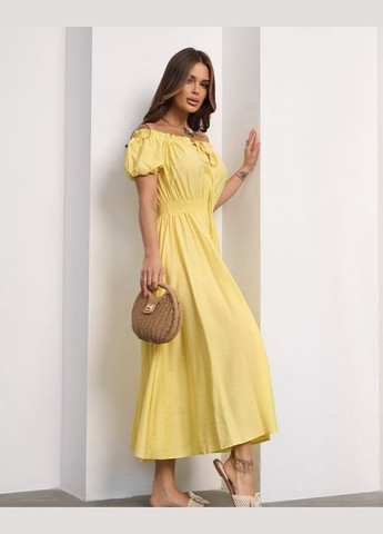 Желтое повседневный платья с открытыми плечами ISSA PLUS однотонное