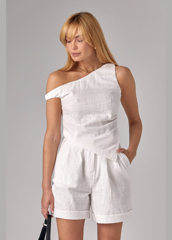 Жіночий лляний костюм із шортами та асиметричним топом Lurex (296471304)